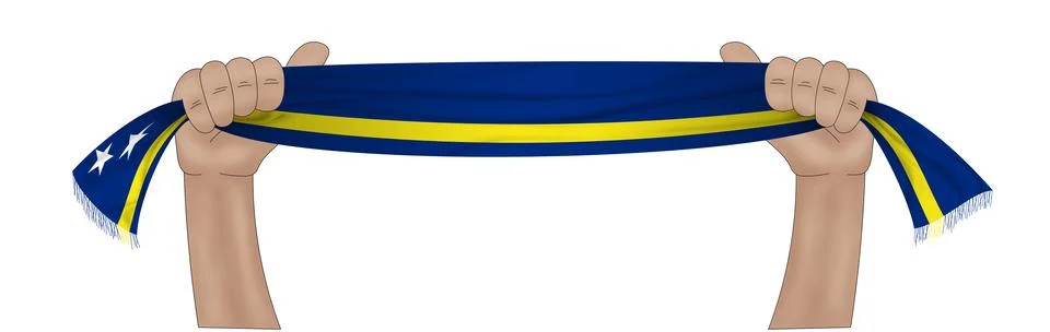 3D Flag on ribbon in hand Stock Illustration