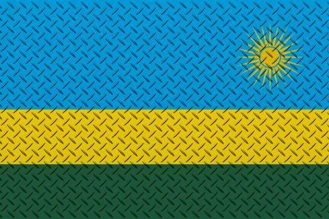3D Flag of Rwanda on a metal wall background. 스톡 일러스트