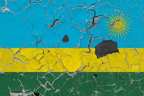 3D Flag of Rwanda on an old stone wall background. 스톡 일러스트