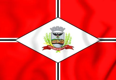 3D Flag of Sao Jose do Rio Preto (Sao Paulo State), Brazil. 3D Illustration. Stock Illustration