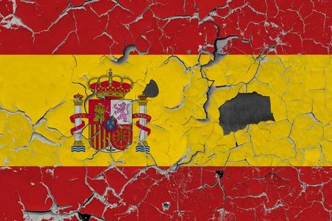 3D Flag of Spain on an old stone wall background. Stock Illustration