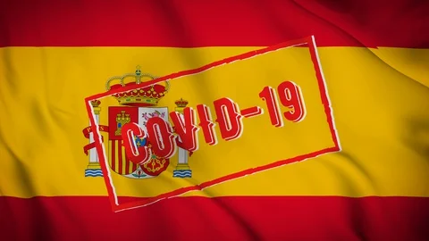 3d Flag of Spain waving Covid-19 corona virus on it , corona virus outbreak Stock Footage 128295570