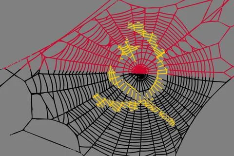 3D Flag on spider web Stock Illustration
