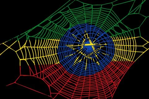 3D Flag on spider web Stock Illustration