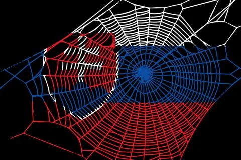 3D Flag on spider web Stock Illustration
