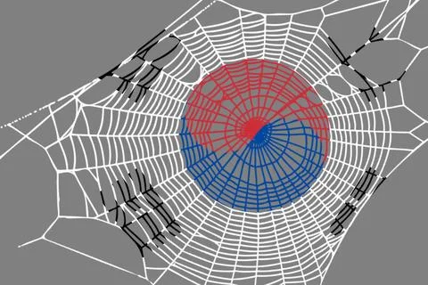 3D Flag on spider web Stock Illustration
