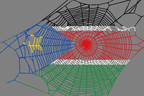 3D Flag on spider web Stock Illustration