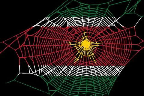 3D Flag on spider web Stock Illustration