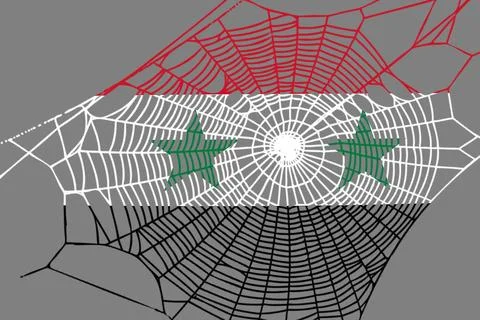 3D Flag on spider web Stock Illustration