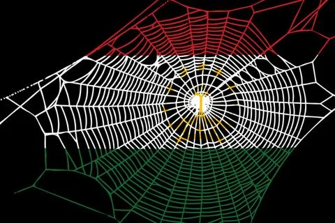 3D Flag on spider web Stock Illustration