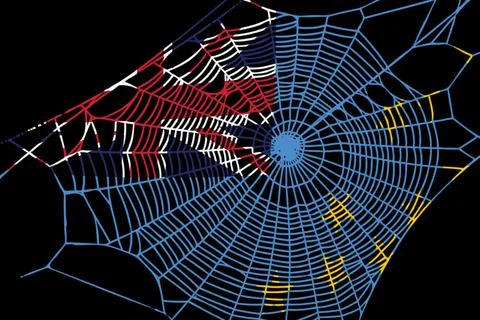 3D Flag on spider web Stock Illustration