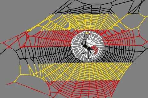 3D Flag on spider web Stock Illustration