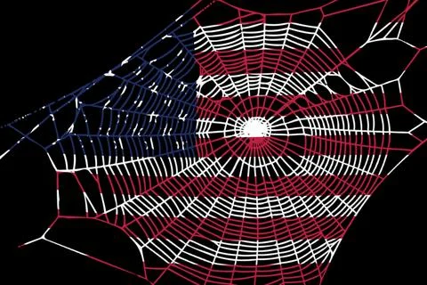 3D Flag on spider web Stock Illustration