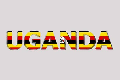 3D Flag of Uganda on a text background. Stock Illustration
