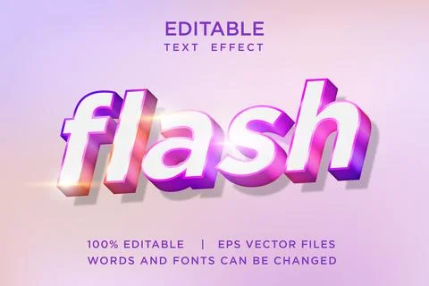 3D Flash Editable Text Effect Glossy Pink Purple Vector EPS Stock Illustration