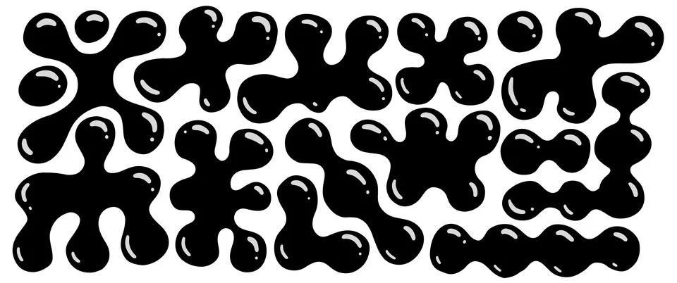 3D flat abstract liquid shapes set. Inflated simple objects for y2k design Stock Illustration