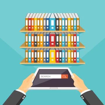 3d flat design of education concept. Online library. Searching electronic boo 스톡 일러스트