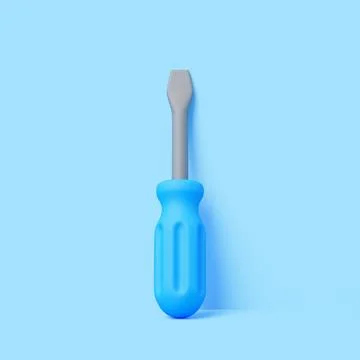3D Flat Head Screwdriver with Blue Handle on Blue Background Illustration