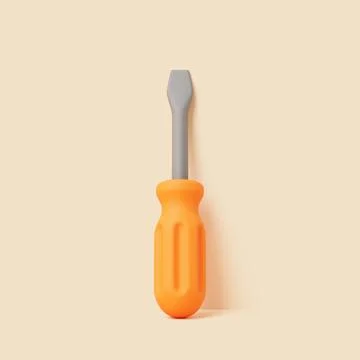 3D Flat Head Screwdriver with Orange Handle on Beige Background Illustration