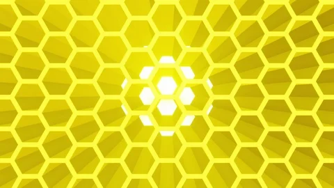 3D flat hexagonal gold honeycomb with bright volume light. Vertical movement  Video stock 100431712