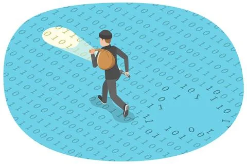 3d Flat Isometric Concept of Data Breach, Confidential Data Stealing, Cybe... Foto stock