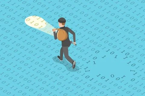 3d Flat Isometric Vector Concept of Data Breach, Confidential Data Stealing. Stock Illustration