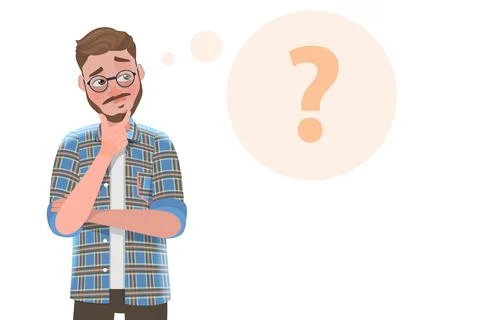 3D Flat Vector Conceptual Illustration of Handsome Bearded Man is Thinking. Stock Illustration