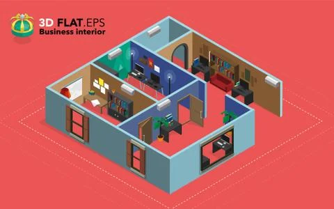 3d Flat vector illustration: business interior Stock Illustration