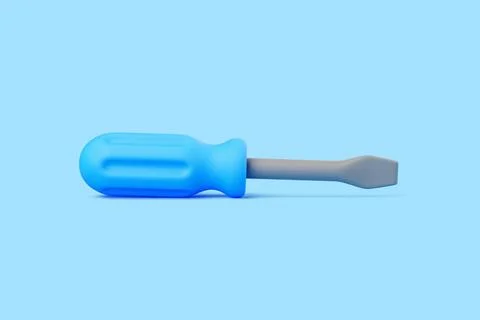 3D flathead screwdriver with blue handle on blue background Stock Illustration