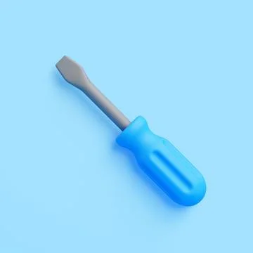 3D Flathead Screwdriver with Blue Handle on Blue Background Stock Illustration