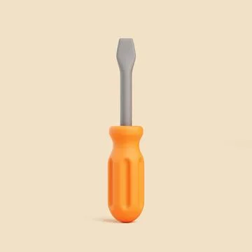 3D flathead screwdriver with orange handle on beige background Illustration