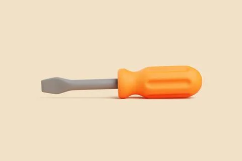 3D Flathead Screwdriver with Orange Handle on Beige Background Illustration