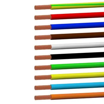 3D. Flexible . Electric copper wire with several conductors in colored Stock Illustration