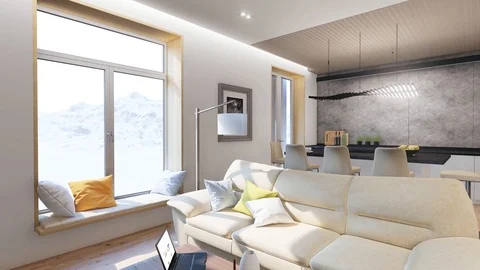 3d flight around the interior in the style of minimalism Stock Footage 88008230