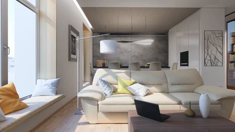 3d flight around the interior in the style of minimalism Stock Footage 88025661