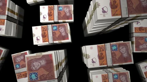 3d flight over the North Macedonia 1000 denars money banknote packs loop Stock Footage 336409266