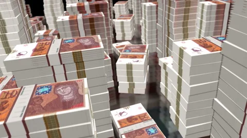 3d flight over North Macedonia 1000 denars money banknote packs loop Stock Footage 336409284