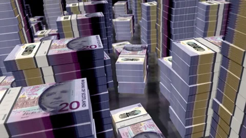 3d flight over Scotland 20 pounds sterling money banknote packs loop Stock Footage 342238102