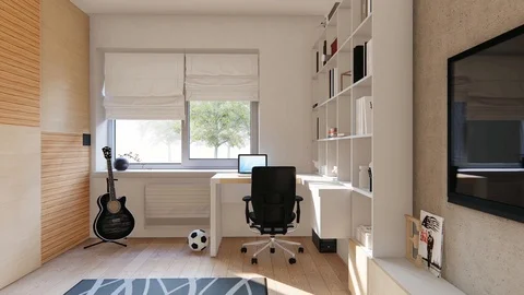 3D-flight of a young man's room Stock Footage 87646149