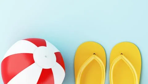 3d Flip flops and beach ball Illustrazione stock