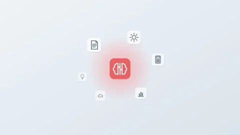 3D floating app icons around a central AI brain tile, document, gear Stock Footage 342600800