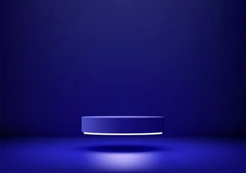 3D Floating Blue Podium with White Light on Dark Background, Technology Con.. Stock Illustration