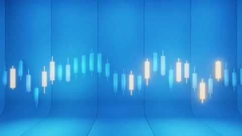 3D Floating Candlestick Chart Sliding Loop Video on Bright Blue Studio 스톡 동영상 334058310