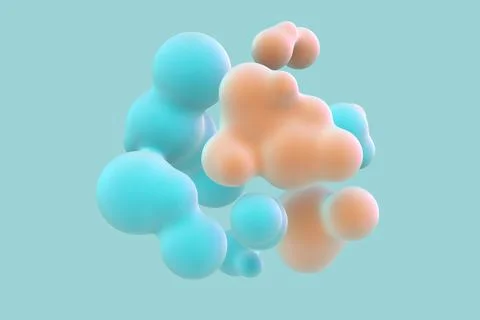 3D floating colored metaballs on blue background. Stock Illustration