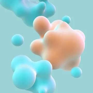 3D floating colored nanoparticles on blue background. Stock Illustration
