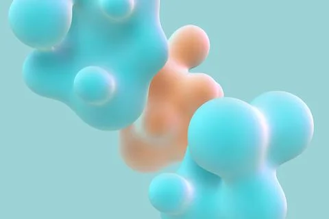 3D floating colored nanoparticles on blue background. Stock Illustration