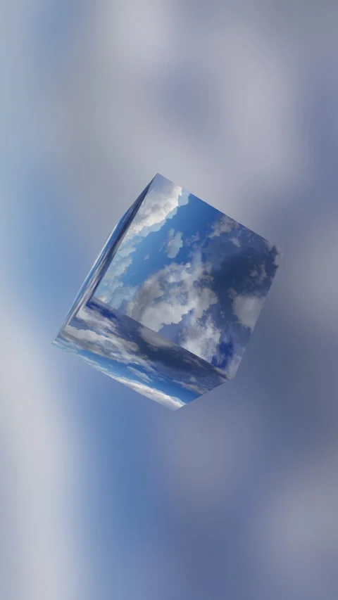 3D Floating Cube with Timelapse Cloud Loop Vertical Background Stock Footage 255933718
