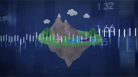 3D floating island being animated on audio pulse, mountain rising, objects Video stock 321121237
