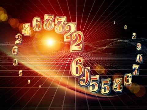 3D Floating Numbers on Futuristic Digital Grid Background Stock Illustration