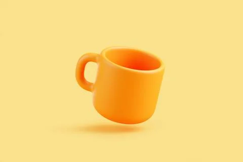 3D Floating Orange Mug on Yellow Background Stock Illustration